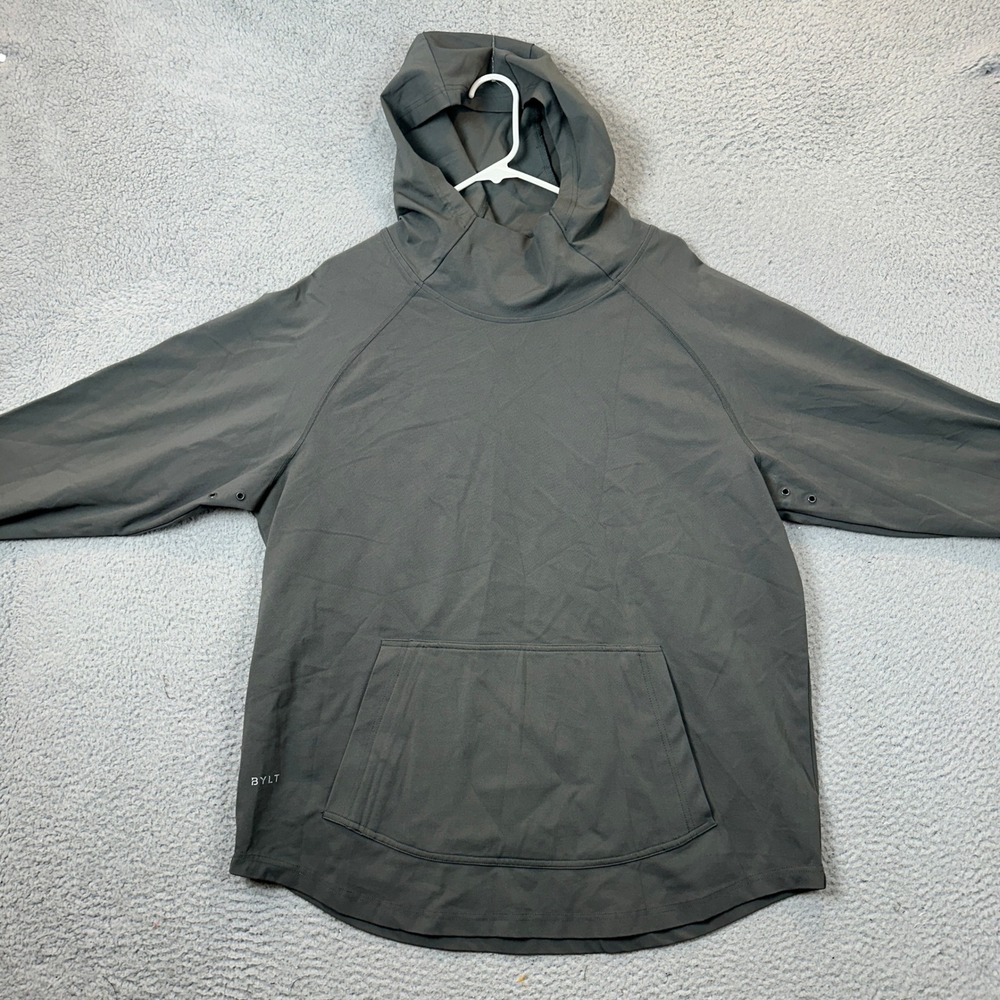 BYLT Hoodie Mens XL Drop Cut Pullover Grey Sweatshirt Raglan Performance Stretch - Picture 2 of 7